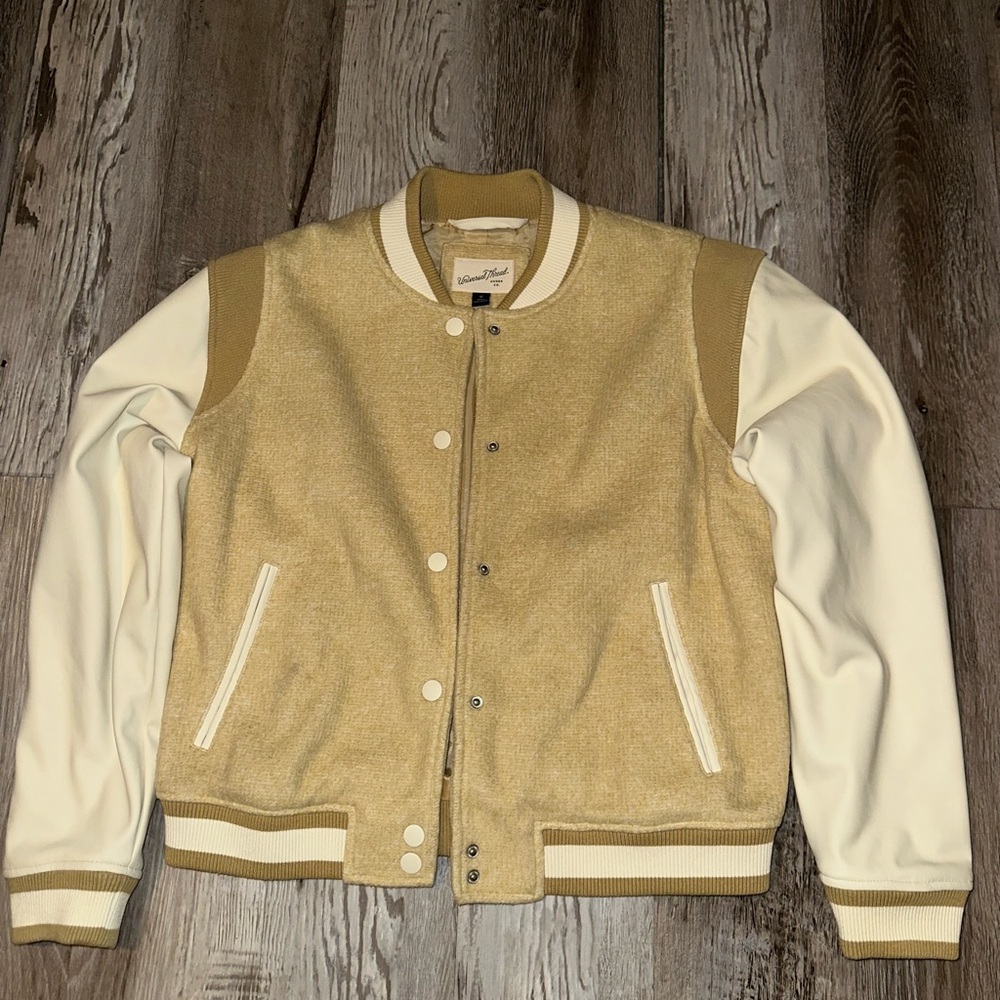 Universal Thread Tan & Cream Varsity Bomber Jacket